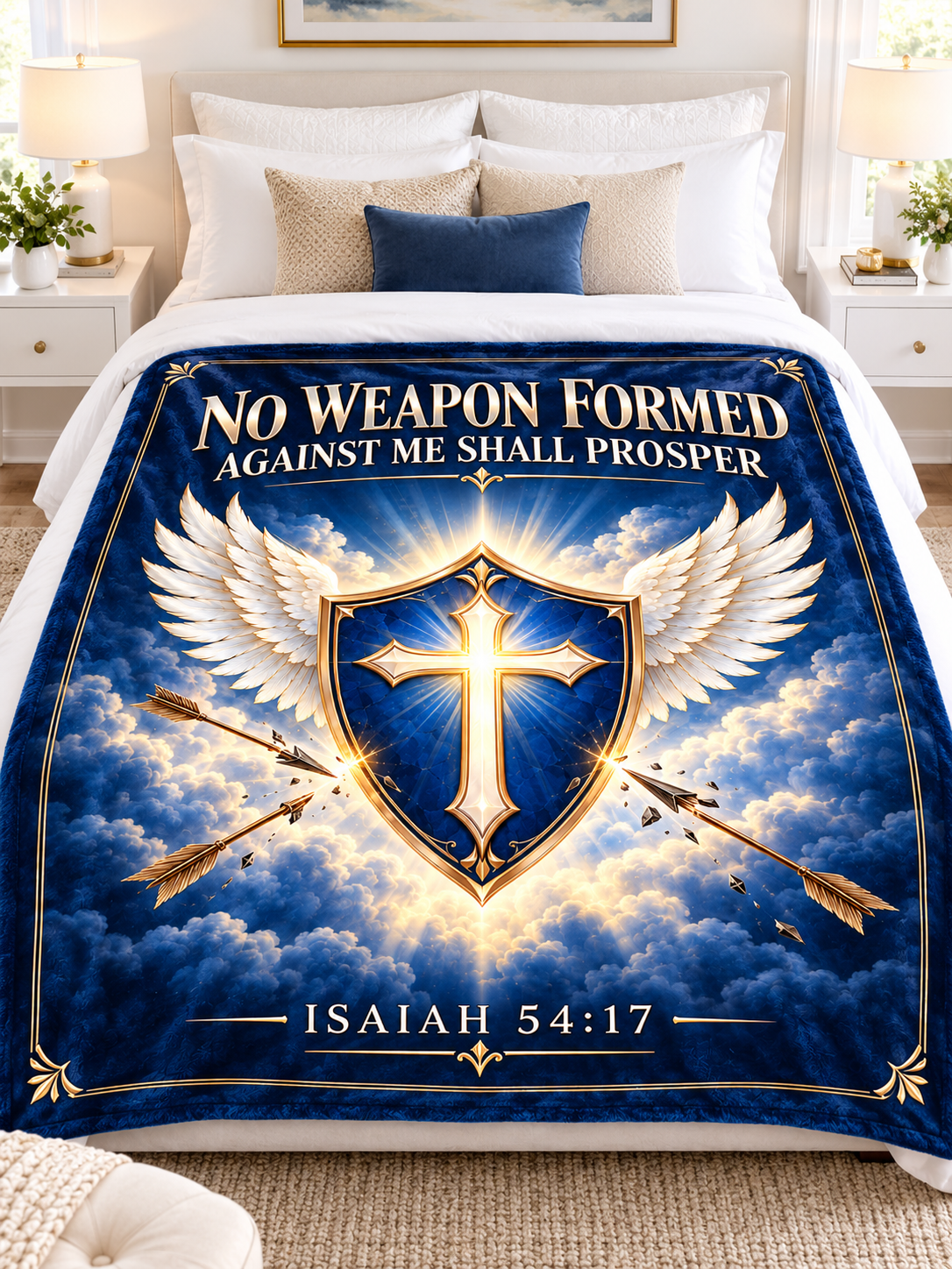 No Weapon Formed – Heavenly Shield Royal Blue Christian Blanket