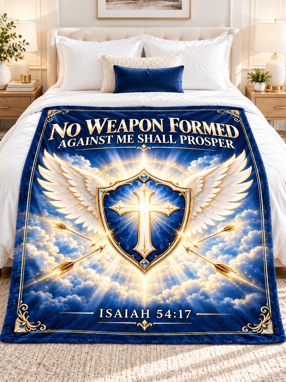 No Weapon Formed – Angelic Armor Sapphire Blue Christian Blanket