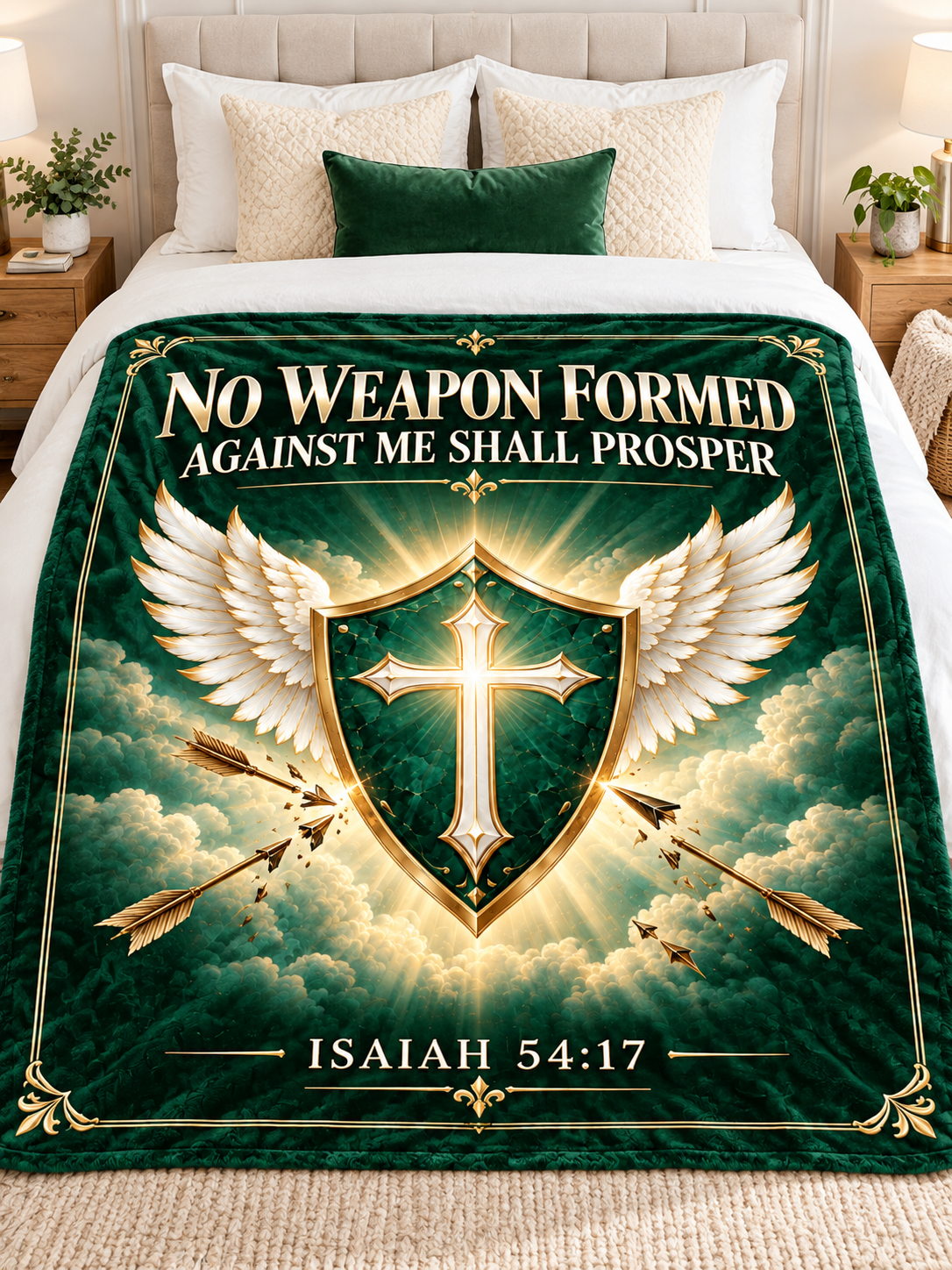 No Weapon Formed – Guardian Shield Emerald Green Christian Blanket