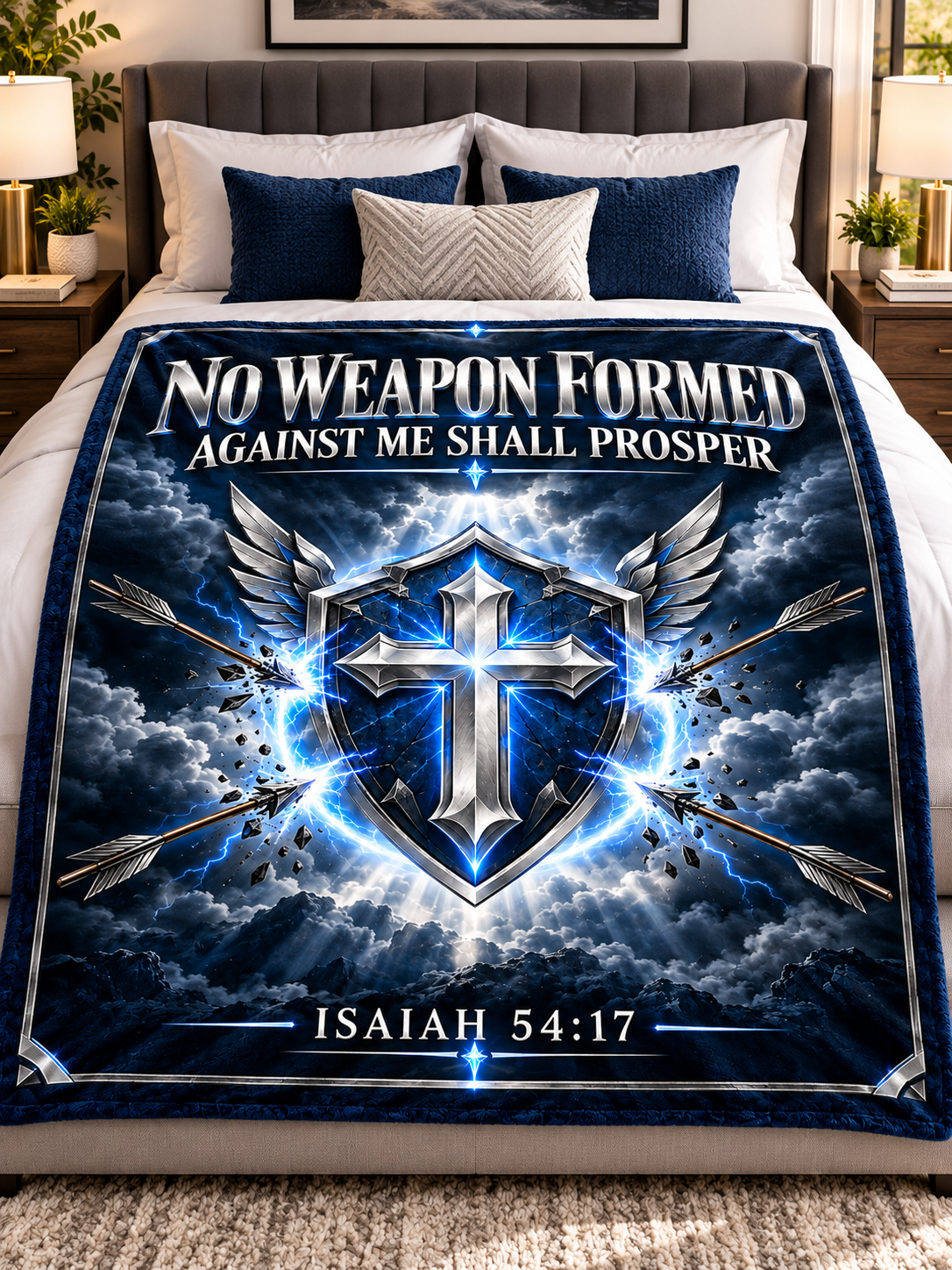 No Weapon Formed – Unbroken Faith Midnight Navy Christian Blanket