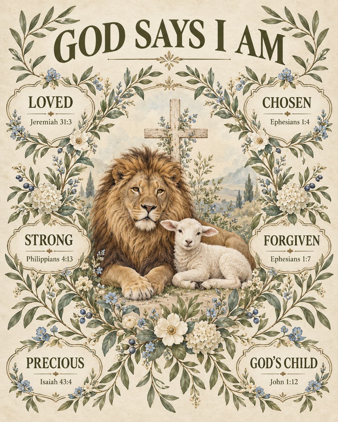 God Says I Am – Botanical Lion & Lamb Scripture Blanket