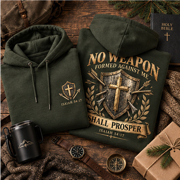 No Weapon Formed – Shield of Victory Olive Green Christian Hoodie