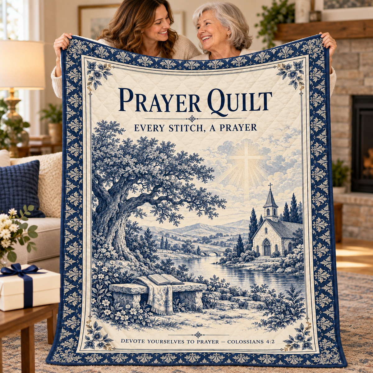 Prayer Quilt – Every Stitch, a Prayer Blue Willow Christian Blanket