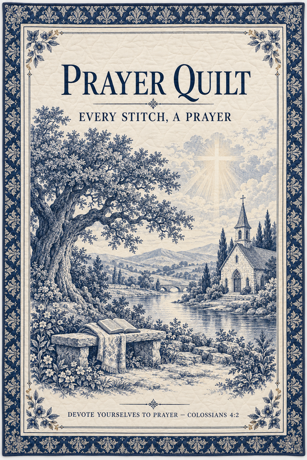 Prayer Quilt – Every Stitch, a Prayer Blue Willow Christian Blanket