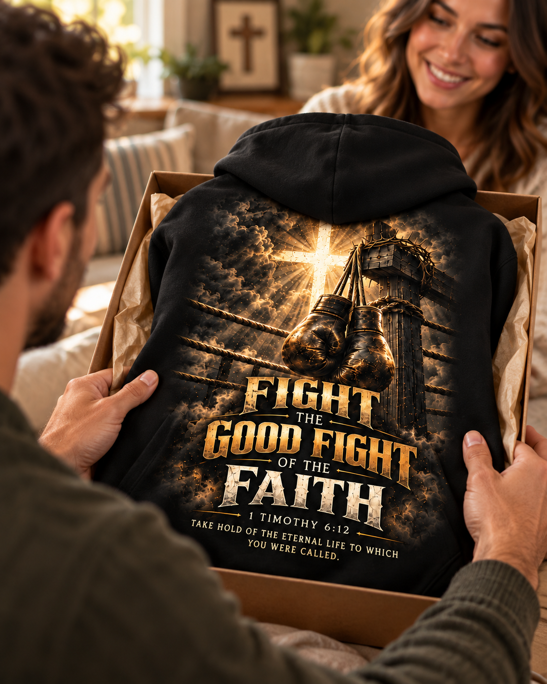 Fight the Good Fight – Golden Victory Black Christian Hoodie