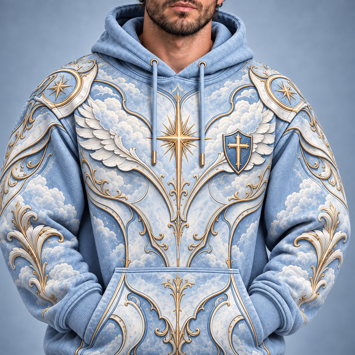 Stand In His Strength Ephesians 6:11 Christian Hoodie – Celestial Blue