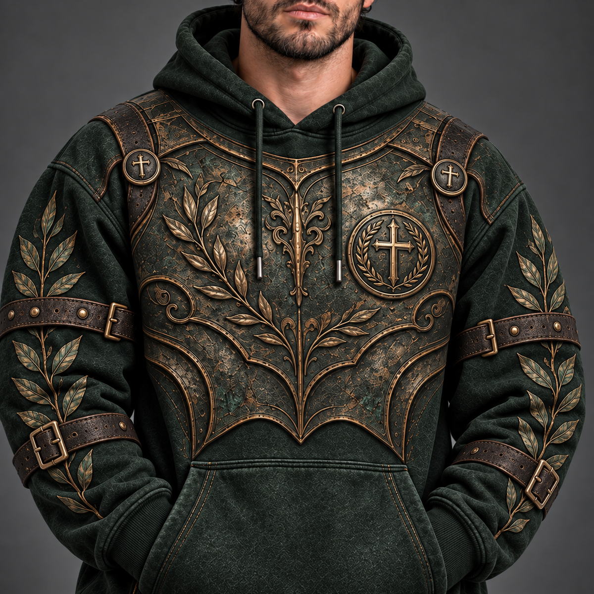 Faith Over Fear Ephesians 6:16 Christian Armor Hoodie – Forest Green