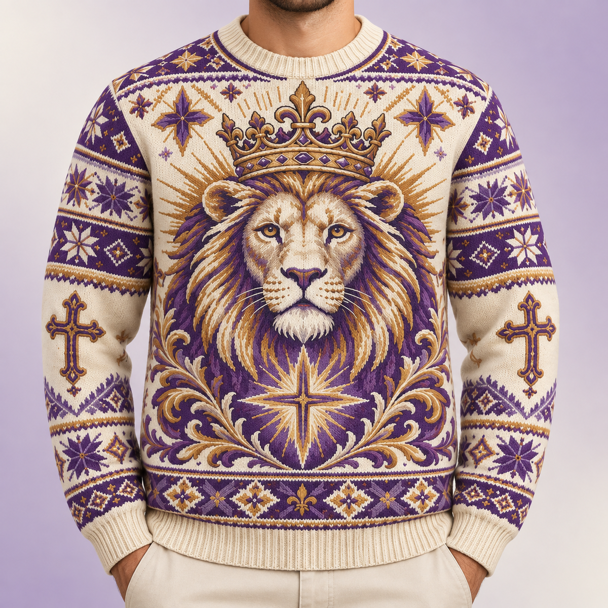 Lion of Judah Royal Purple Kingdom Christian Sweater