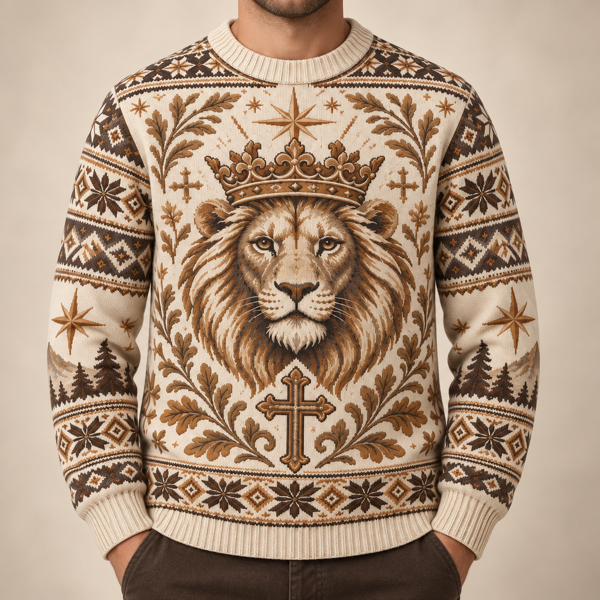 Lion of Judah Mountain of Faith Vintage Christian Sweater