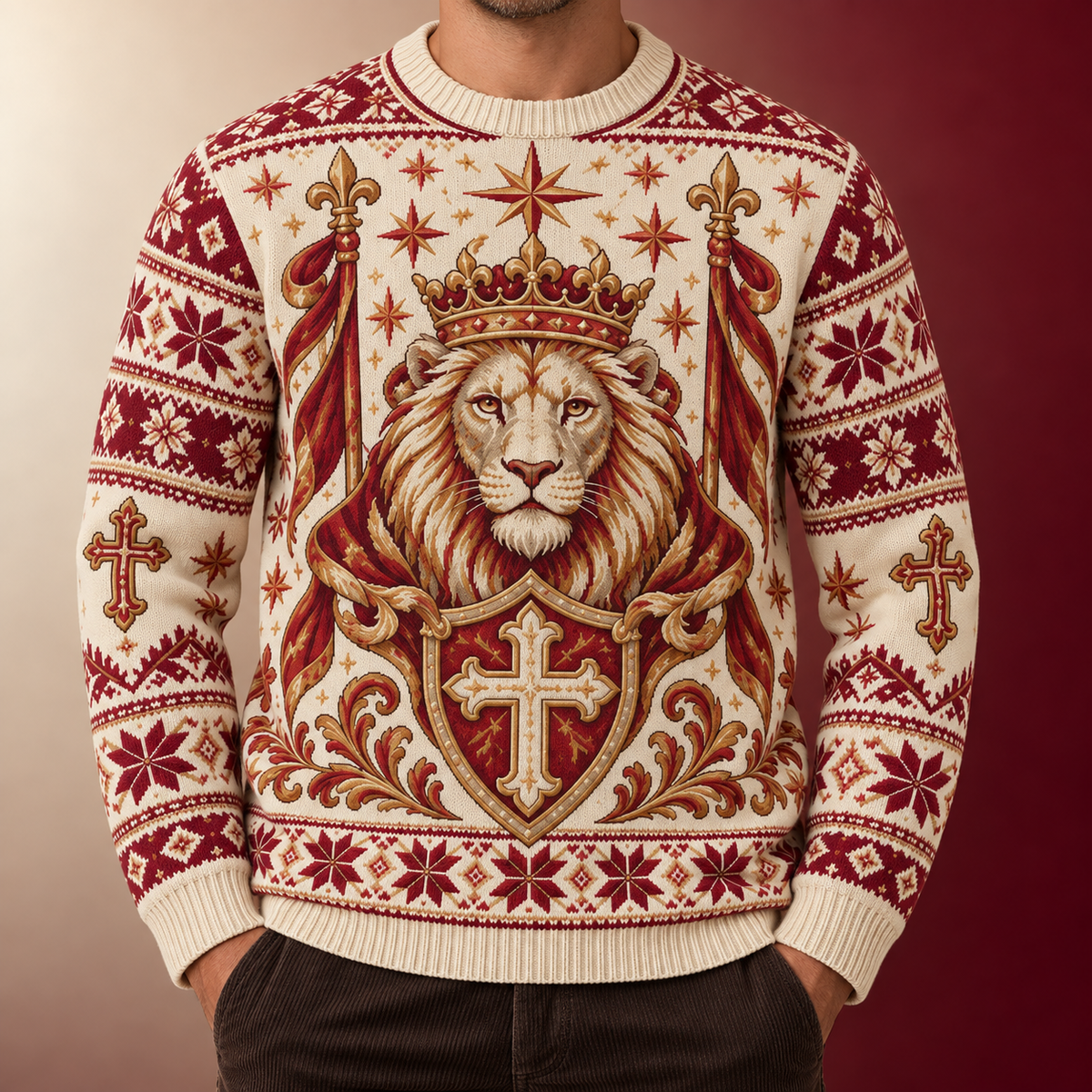Lion of Judah Banner of Victory Red Christian Sweater