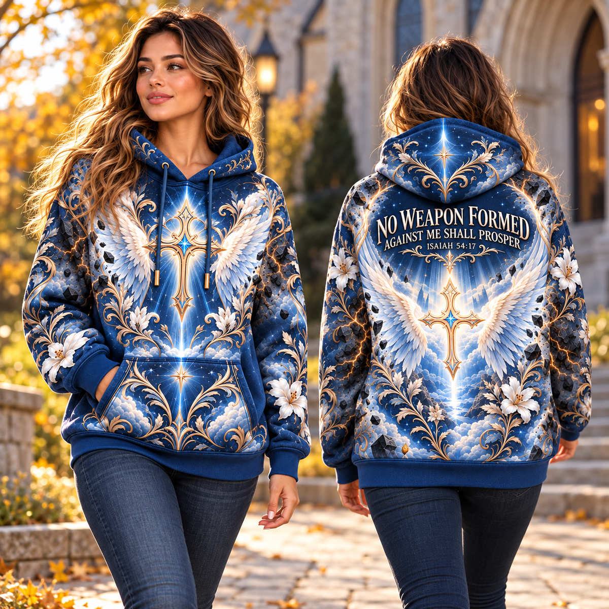 No Weapon Formed – Heavenly Blue Wings Isaiah 54:17 Women’s Hoodie