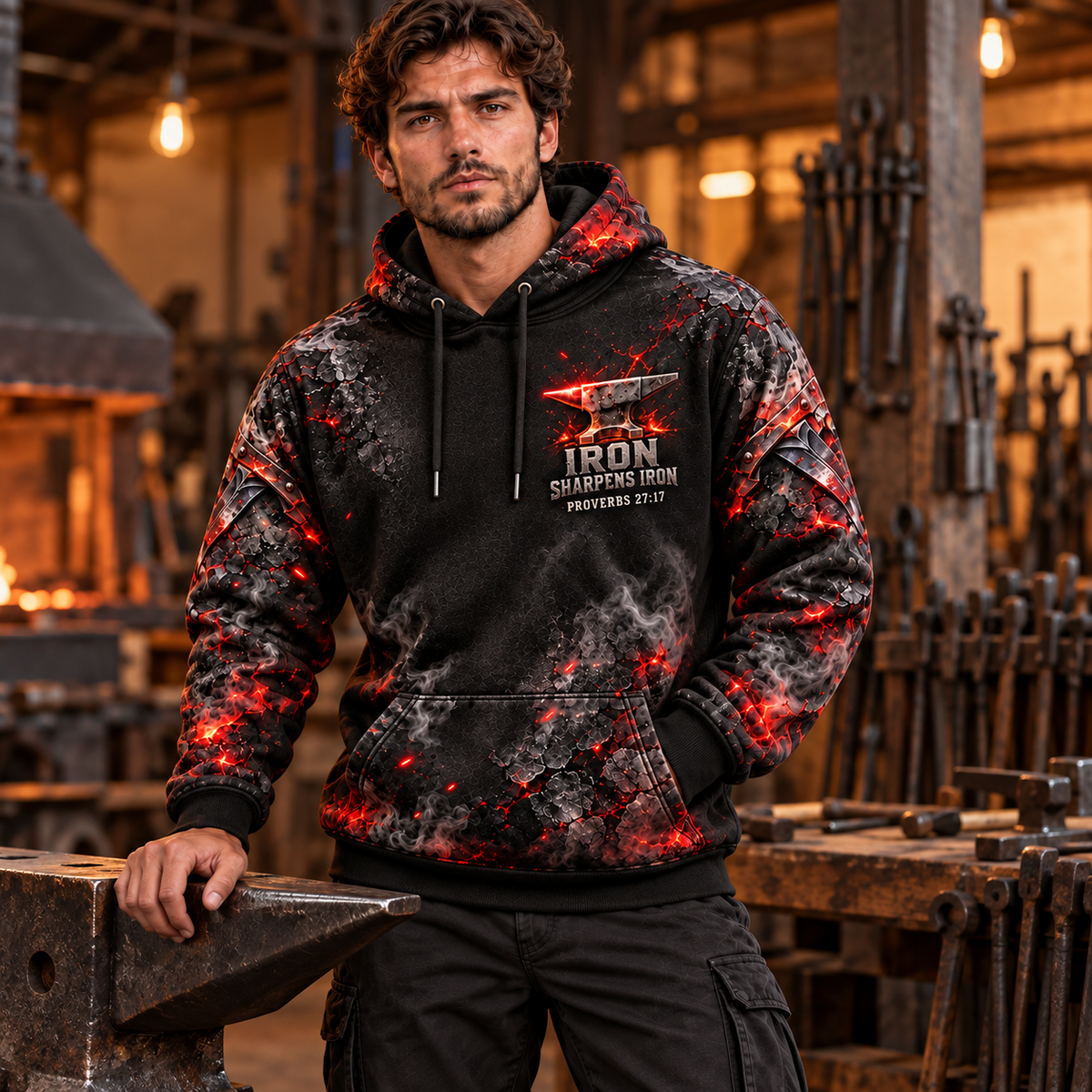 Forged in Faith – Iron Sharpens Iron Christian Hoodie