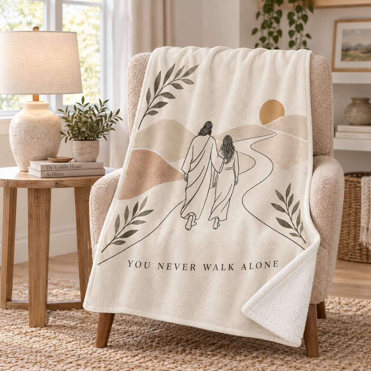 You Never Walk Alone – Minimal Boho Christian Blanket