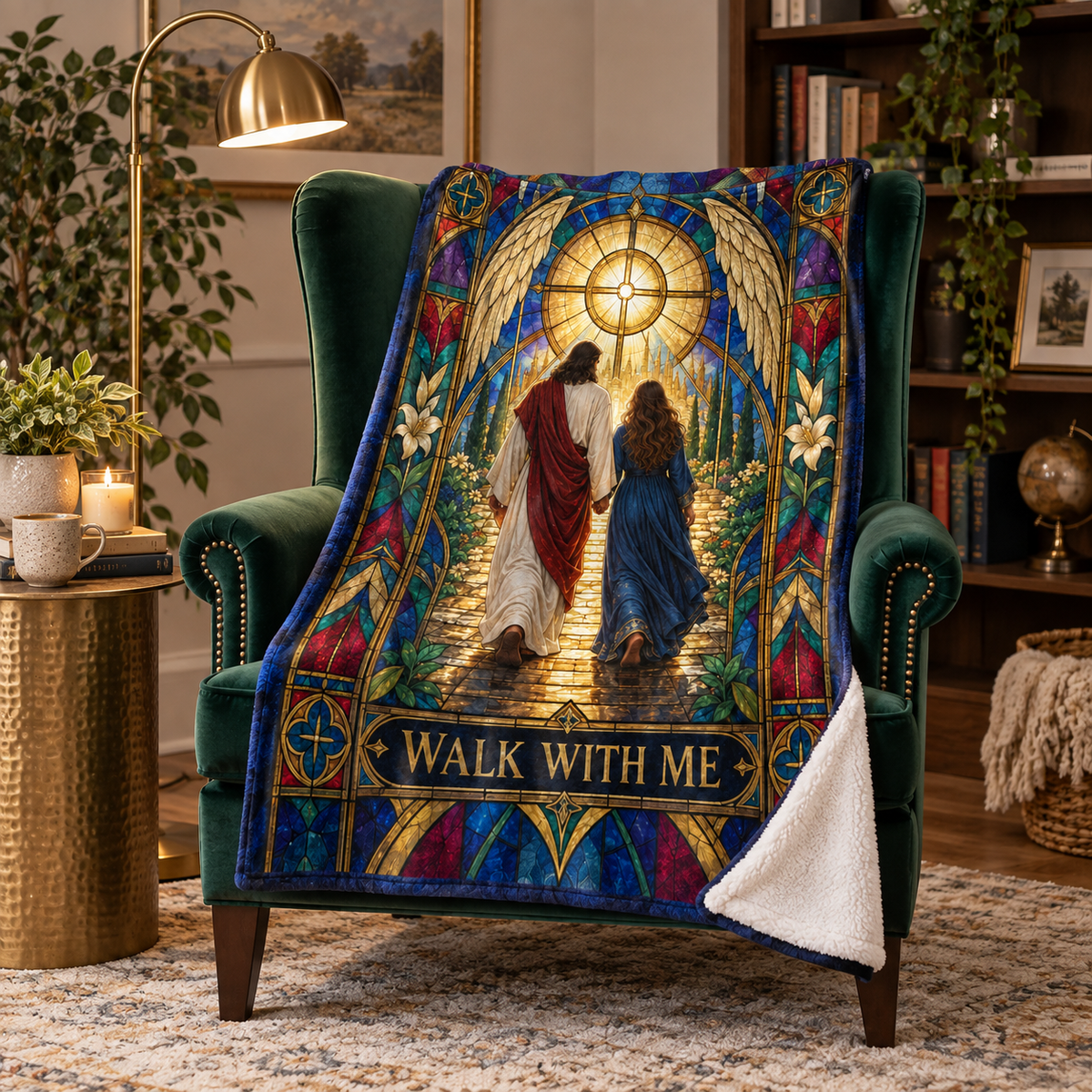 Walk With Me – Stained Glass Jesus Christian Blanket