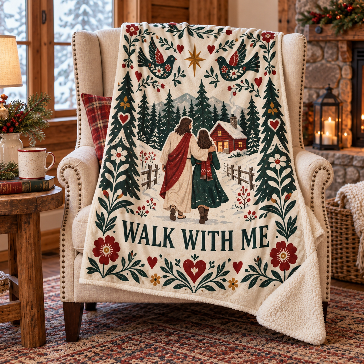 Walk With Me – Nordic Christmas Jesus Christian Blanket