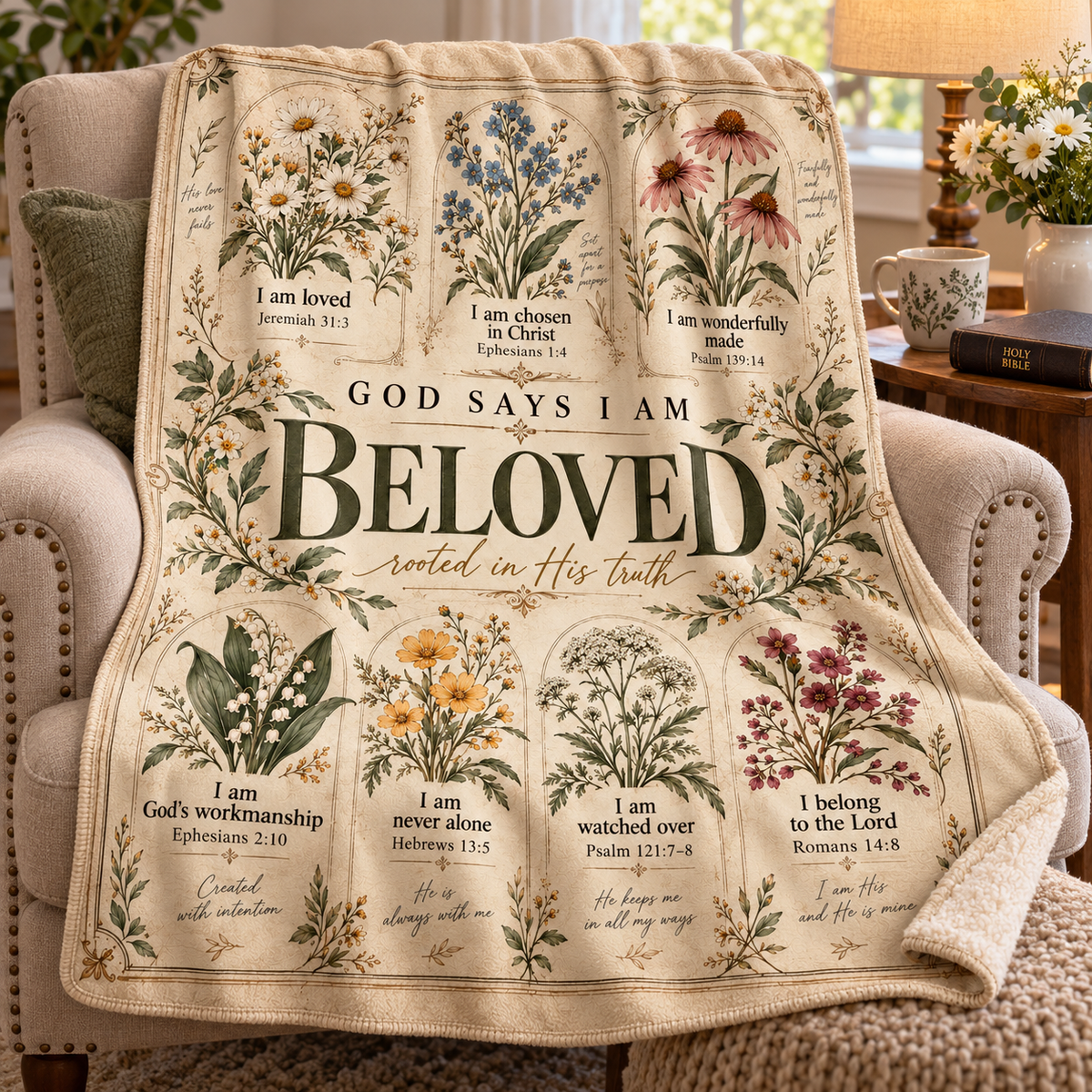 God Says I Am Beloved – Botanical Scripture Blanket