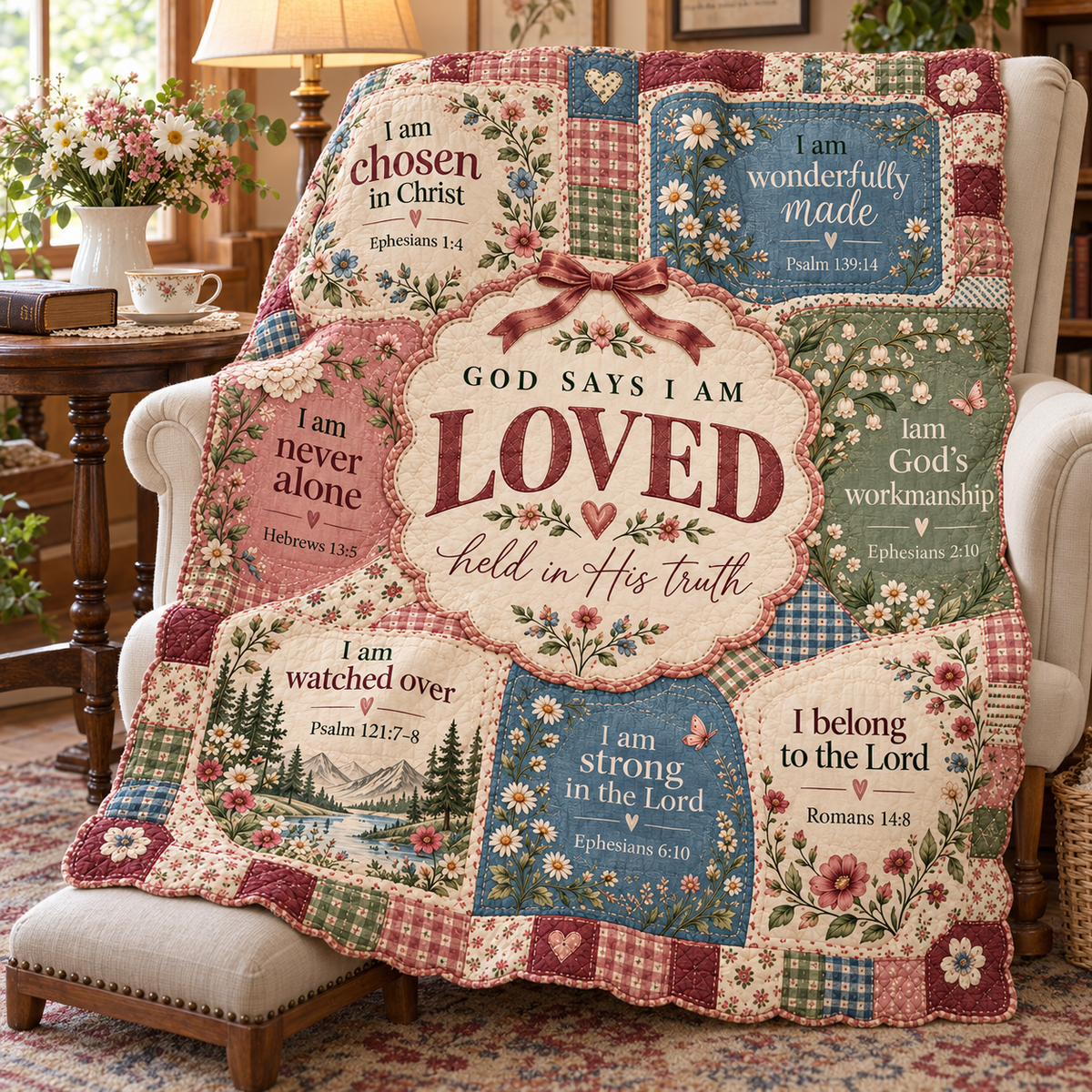 God Says I Am Loved – Patchwork Faith Affirmation Blanket