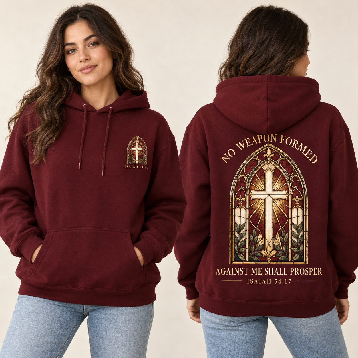 No Weapon Formed – Sanctuary Cross Burgundy Christian Hoodie