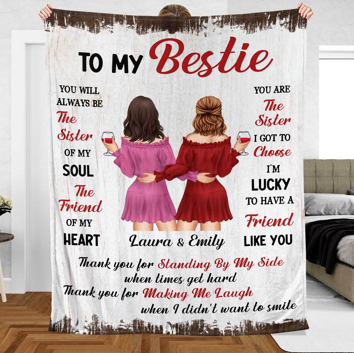 To My Bestie Standing By My Side - Personalized Blanket - Meaningful Gift For Birthday - Giftago