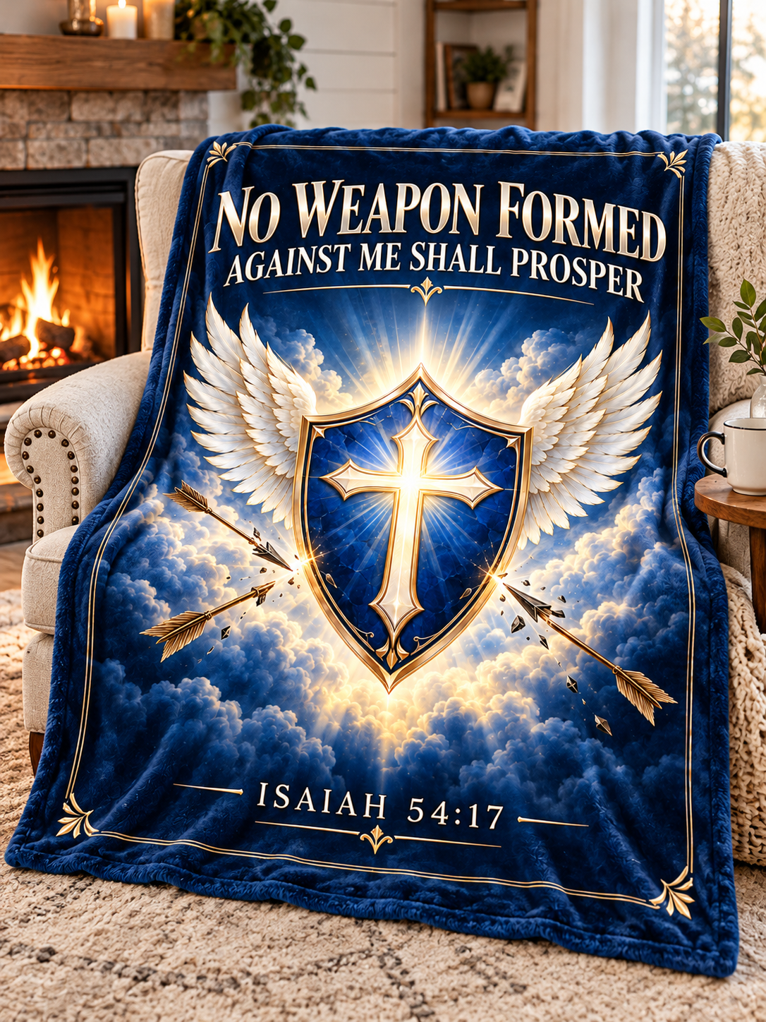 No Weapon Formed – Heavenly Shield Royal Blue Christian Blanket