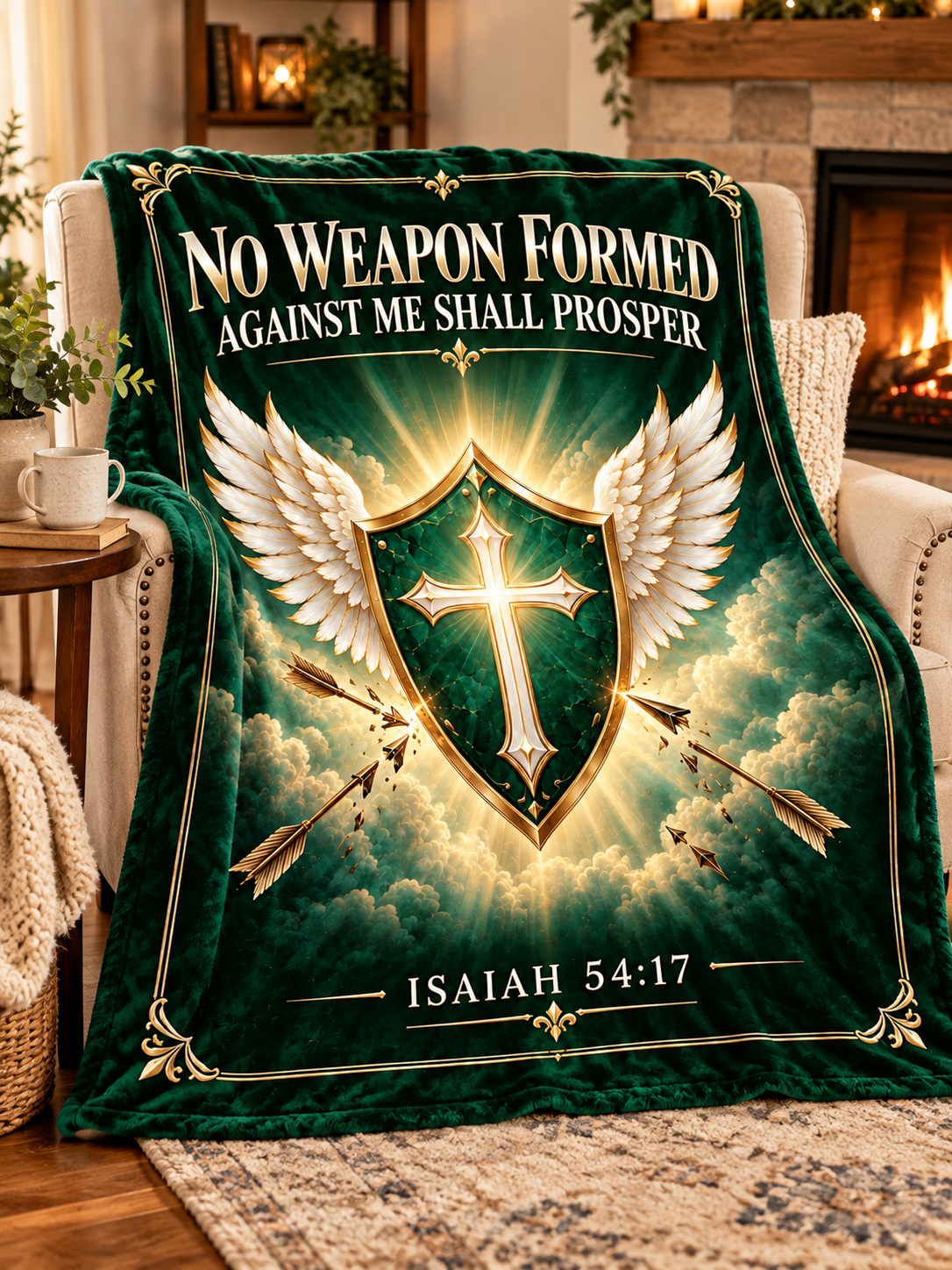 No Weapon Formed – Guardian Shield Emerald Green Christian Blanket