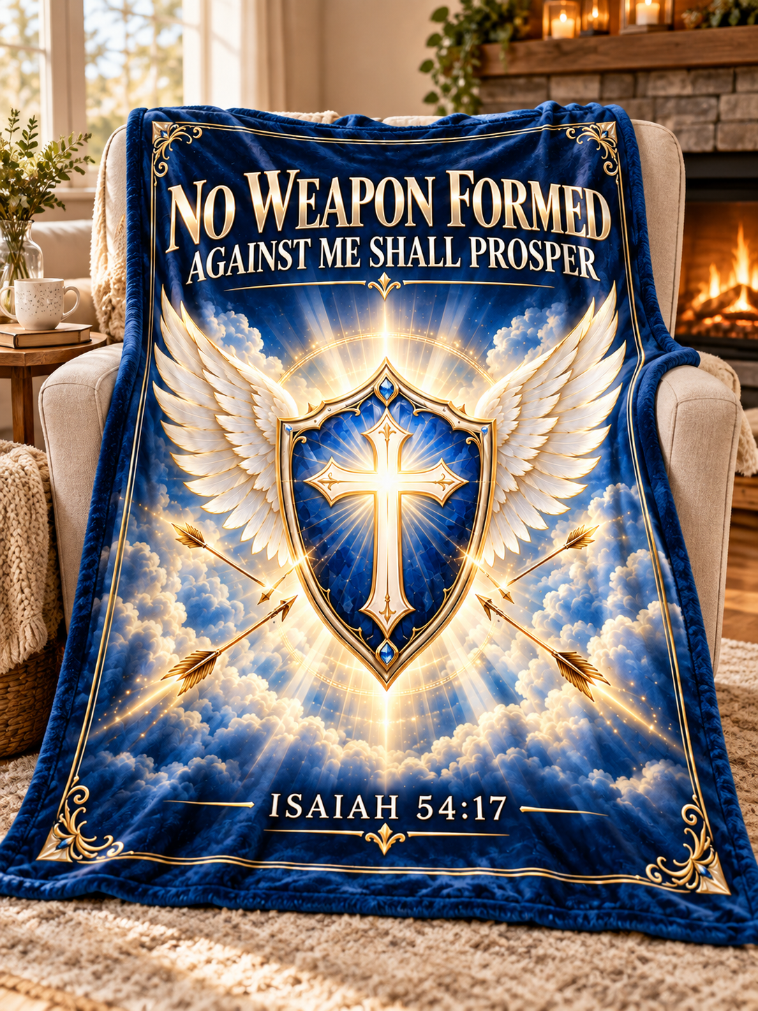 No Weapon Formed – Angelic Armor Sapphire Blue Christian Blanket
