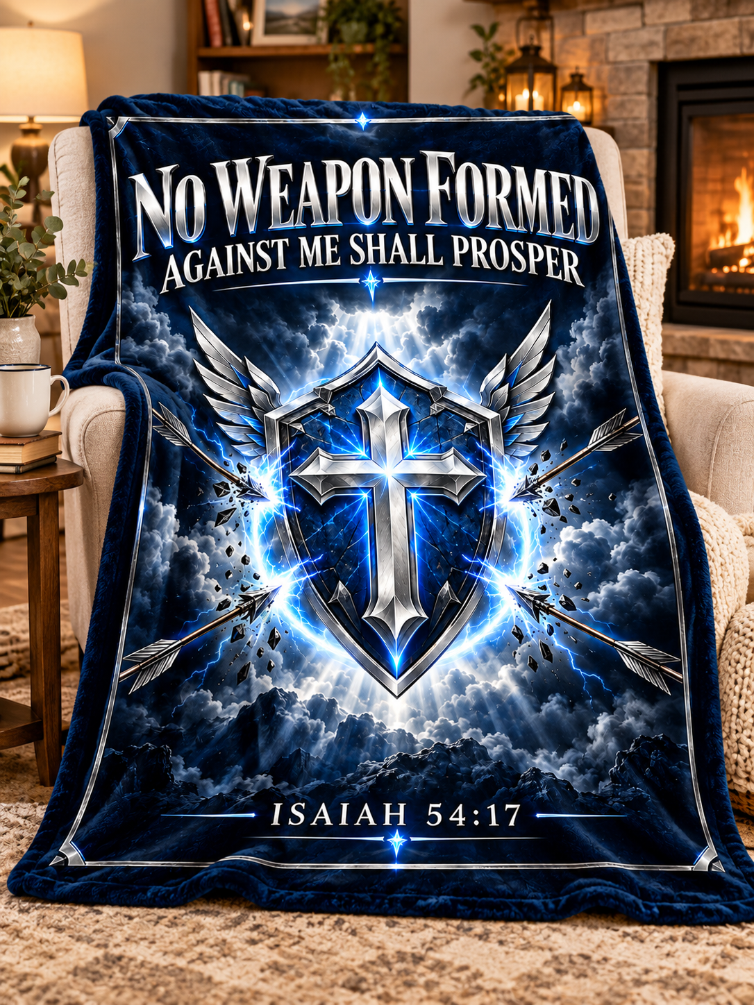 No Weapon Formed – Unbroken Faith Midnight Navy Christian Blanket
