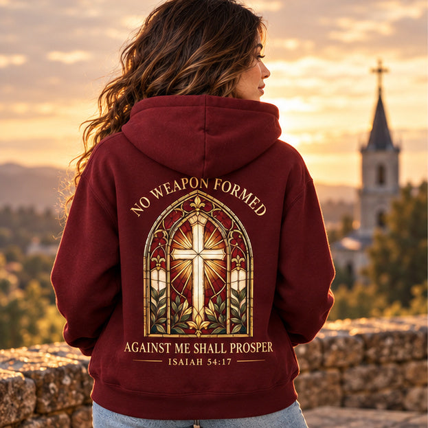 No Weapon Formed – Sanctuary Cross Burgundy Christian Hoodie