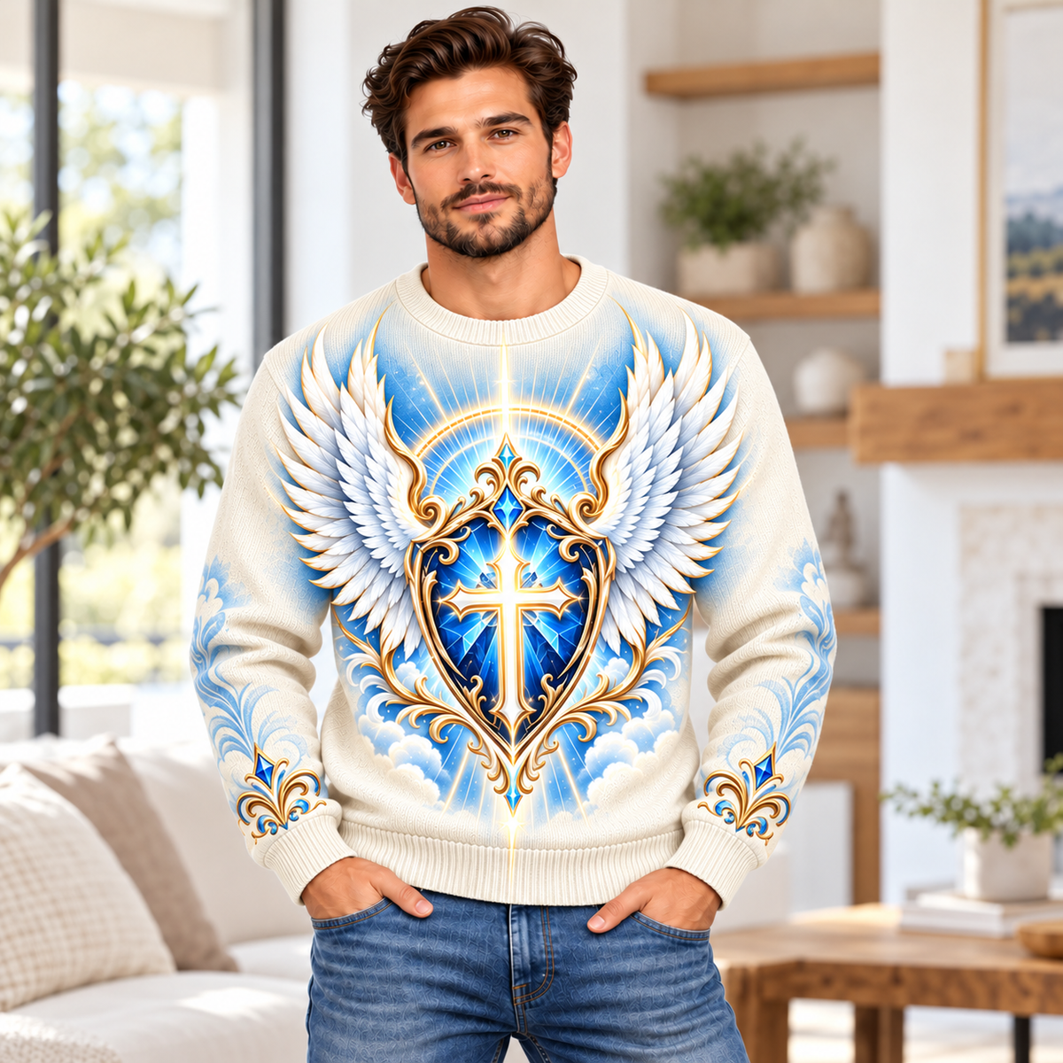 No Weapon Formed – Heavenly Armor Ivory Christian Sweater