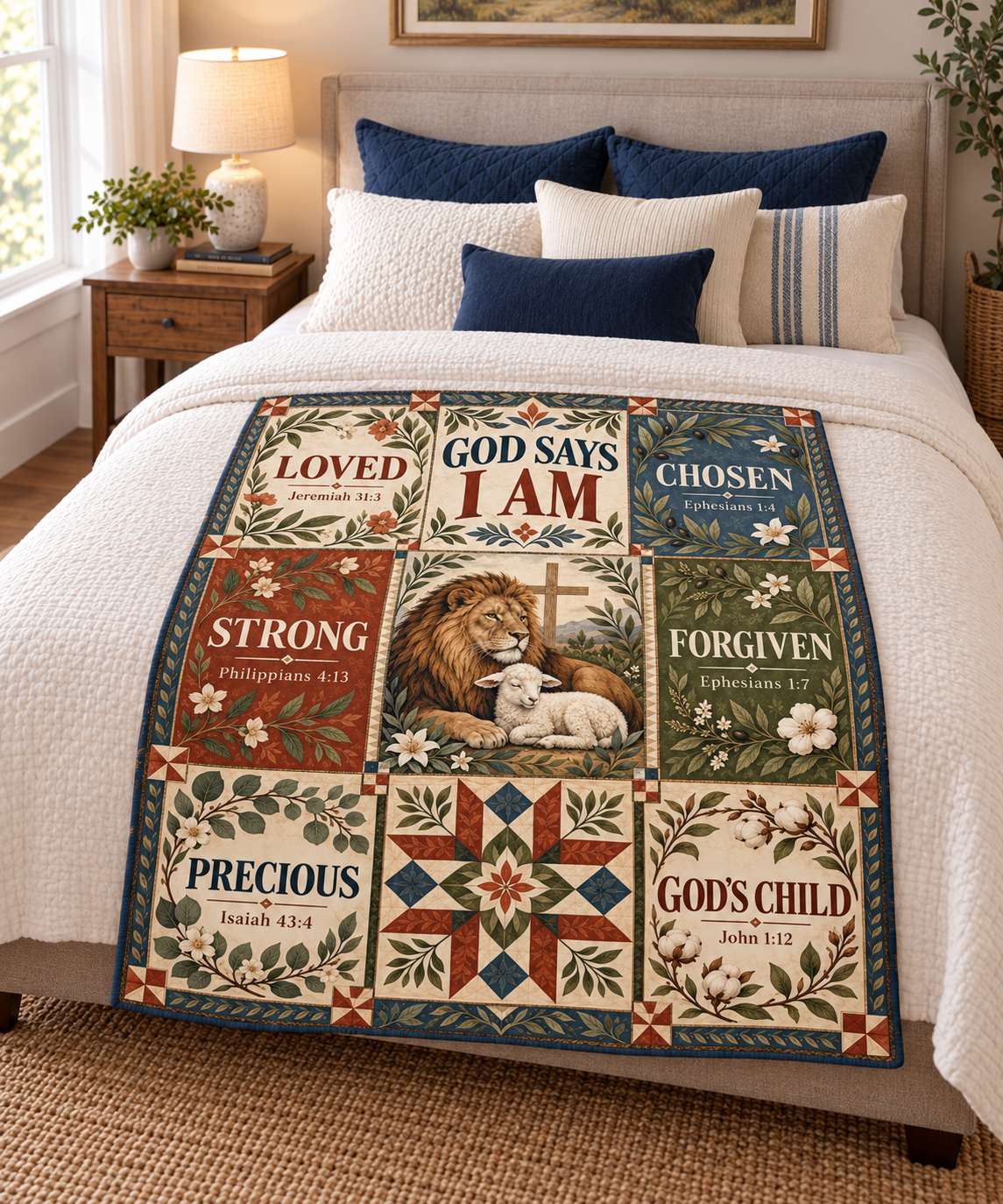 God Says I Am – Heirloom Patchwork Christian Blanket