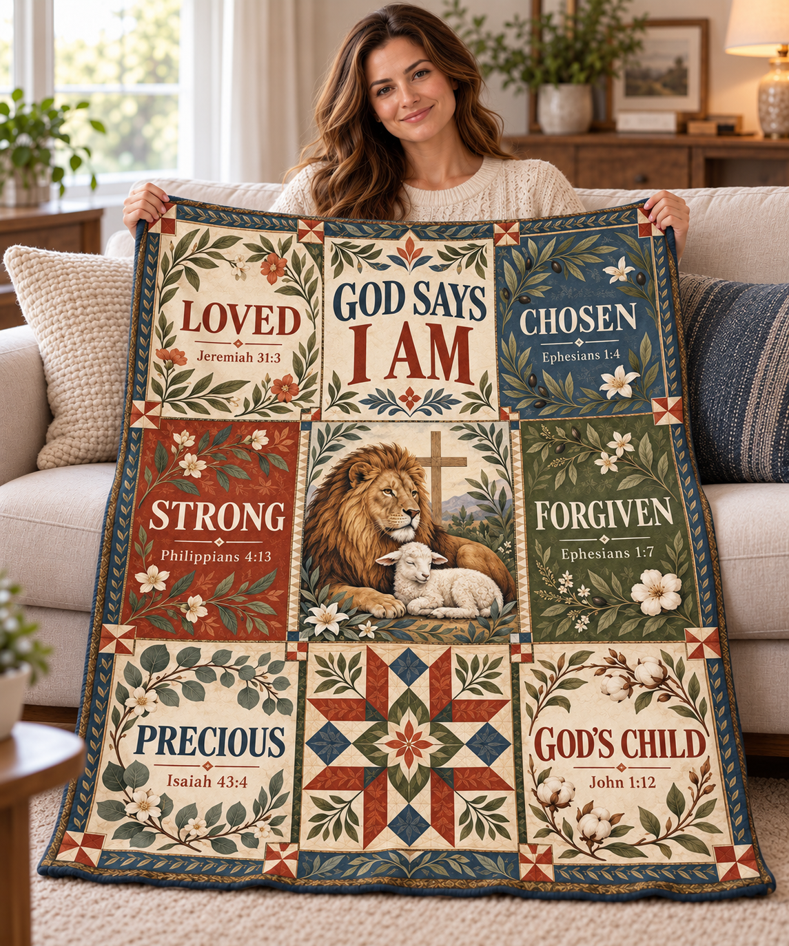 God Says I Am – Heirloom Patchwork Christian Blanket