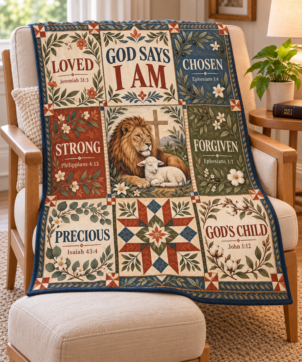 God Says I Am – Heirloom Patchwork Christian Blanket