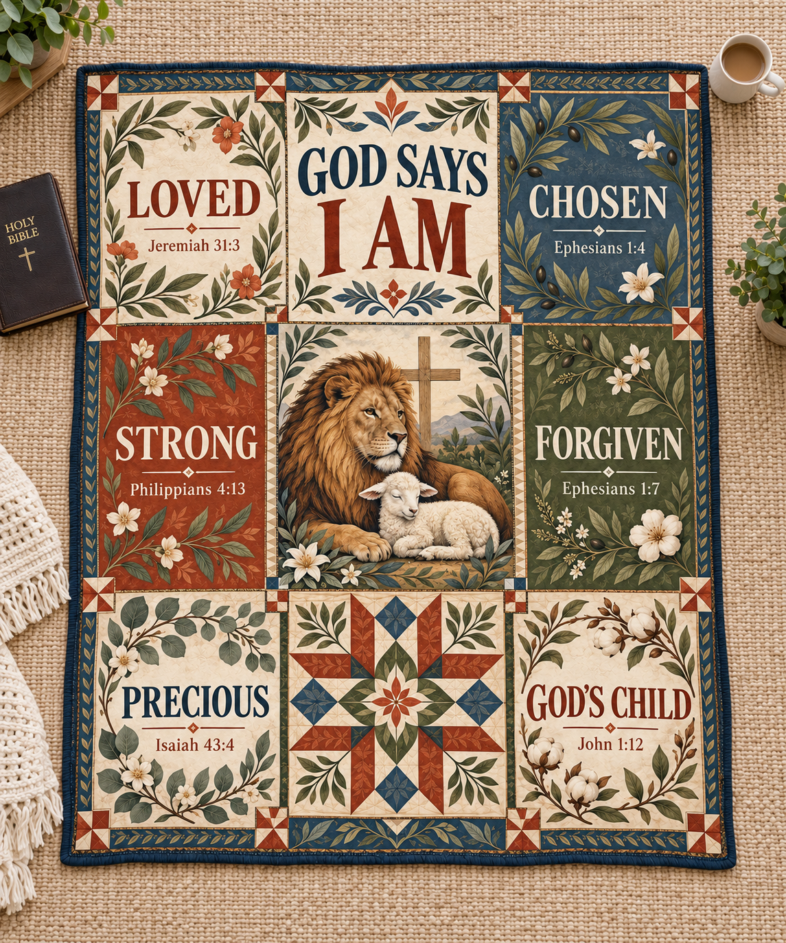 God Says I Am – Heirloom Patchwork Christian Blanket
