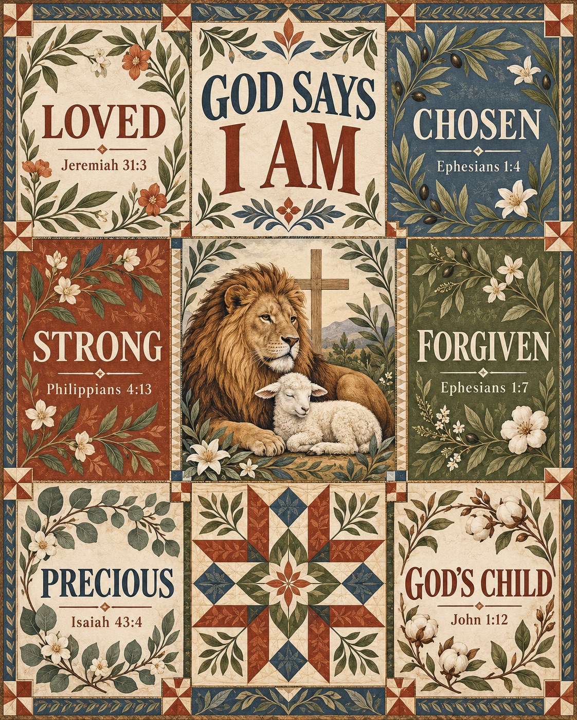 God Says I Am – Heirloom Patchwork Christian Blanket
