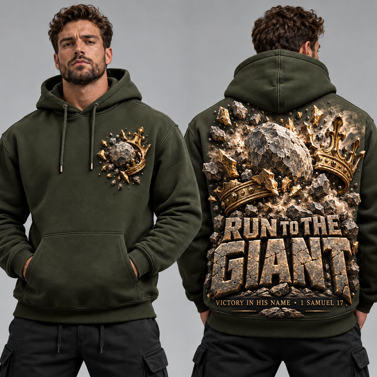 Run to the Giant – Victory in His Name Christian Hoodie
