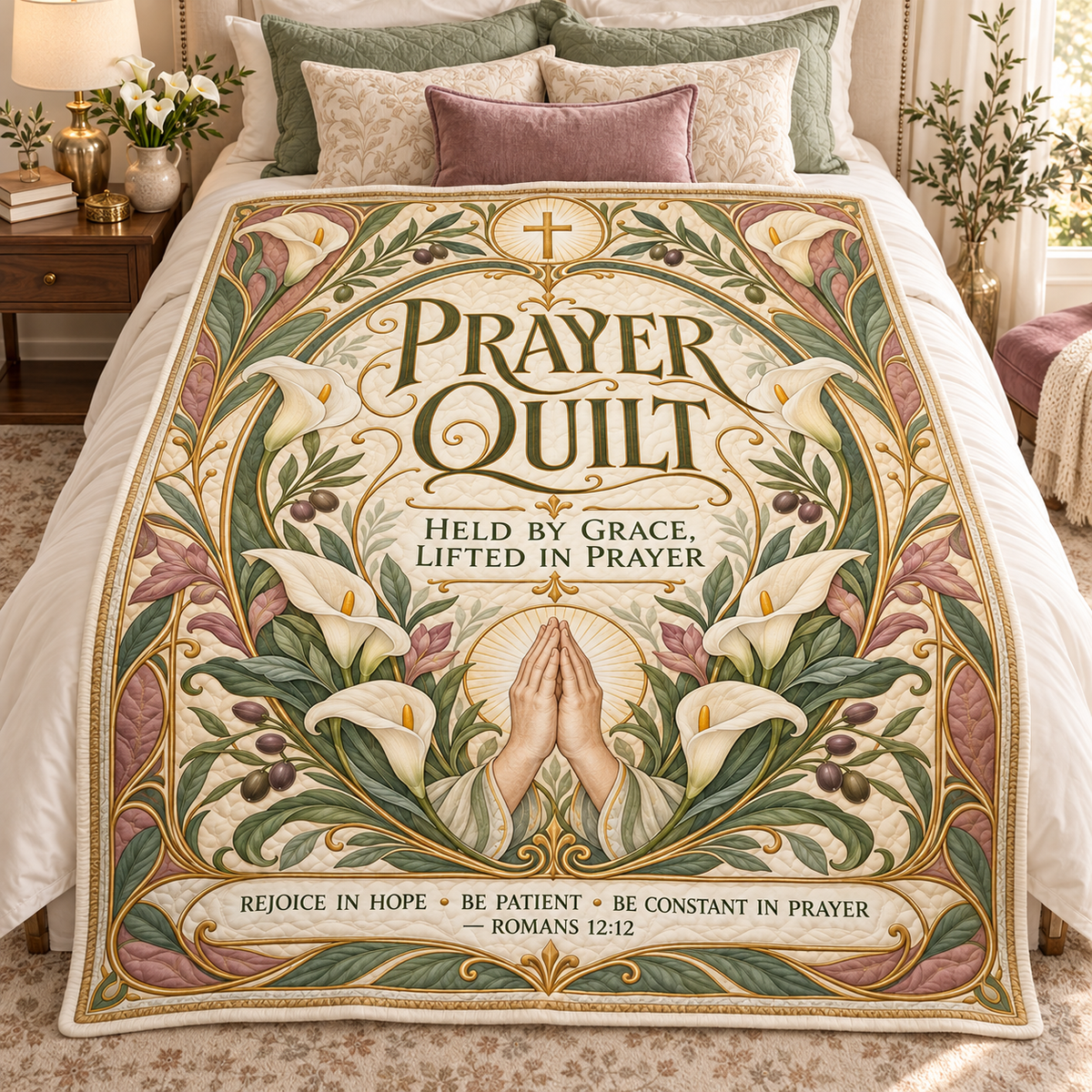 Prayer Quilt – Held by Grace Art Nouveau Christian Blanket