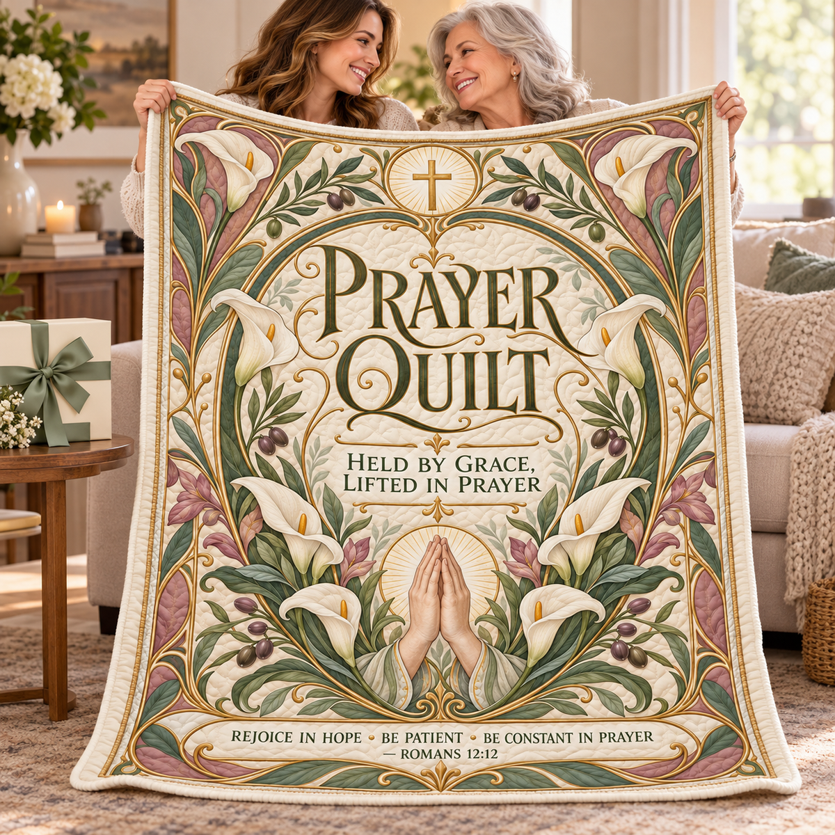Prayer Quilt – Held by Grace Art Nouveau Christian Blanket
