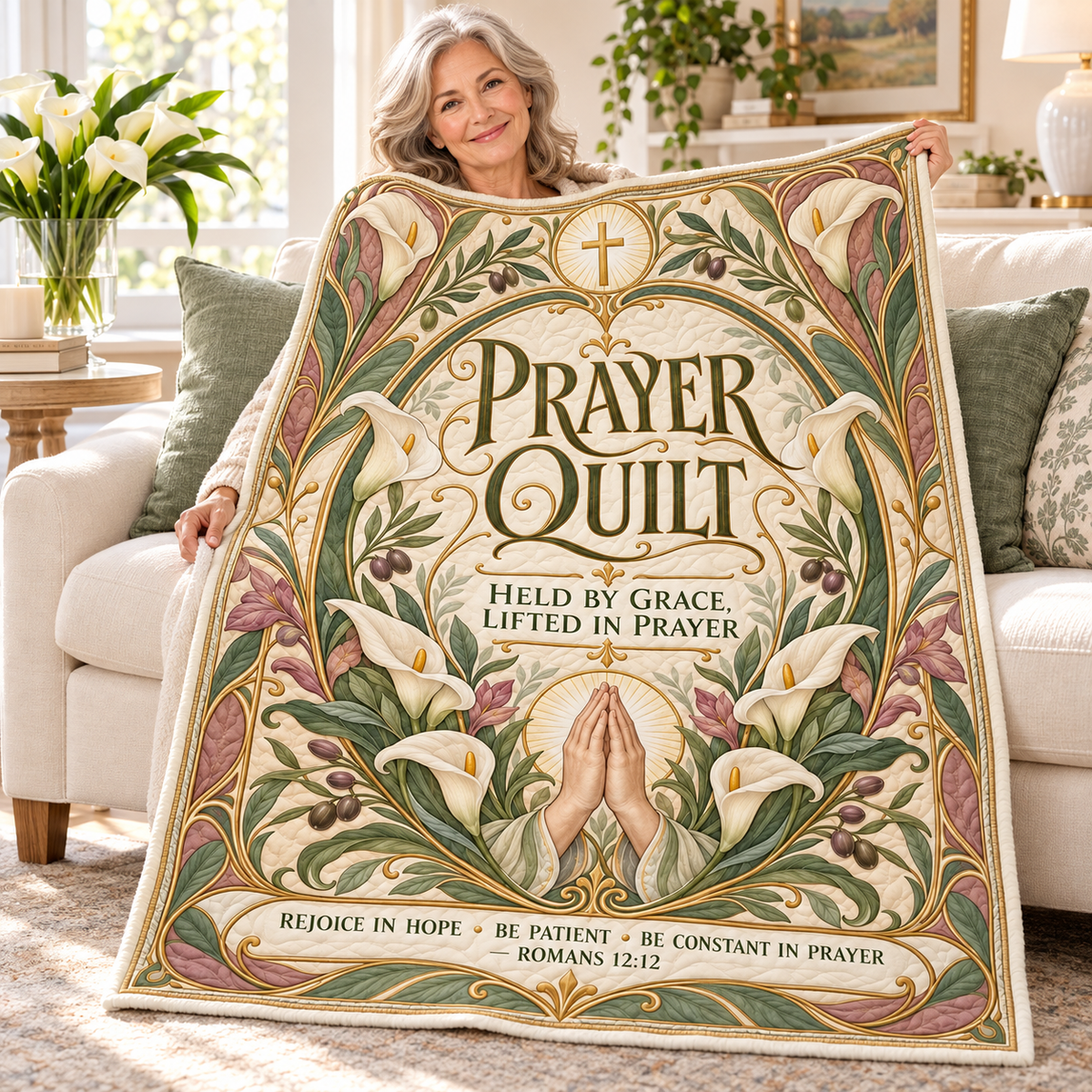 Prayer Quilt – Held by Grace Art Nouveau Christian Blanket
