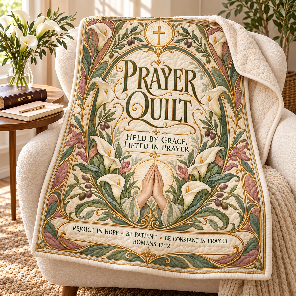 Prayer Quilt – Held by Grace Art Nouveau Christian Blanket