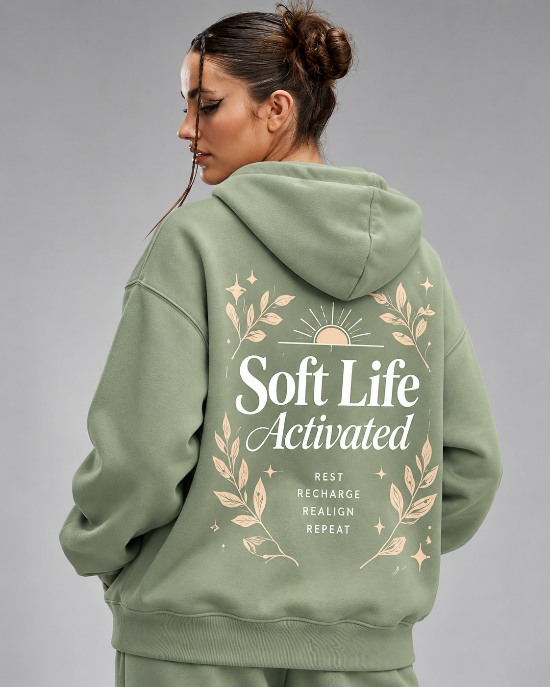 Soft Life Activated – Sage Serenity Oversized Hoodie