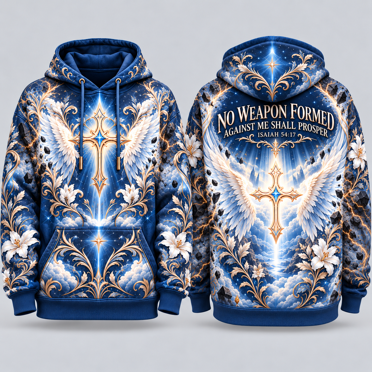No Weapon Formed – Heavenly Blue Wings Isaiah 54:17 Women’s Hoodie