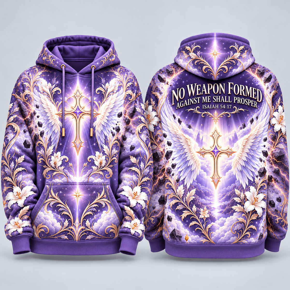 No Weapon Formed – Divine Lavender Wings Isaiah 54:17 Women’s Hoodie
