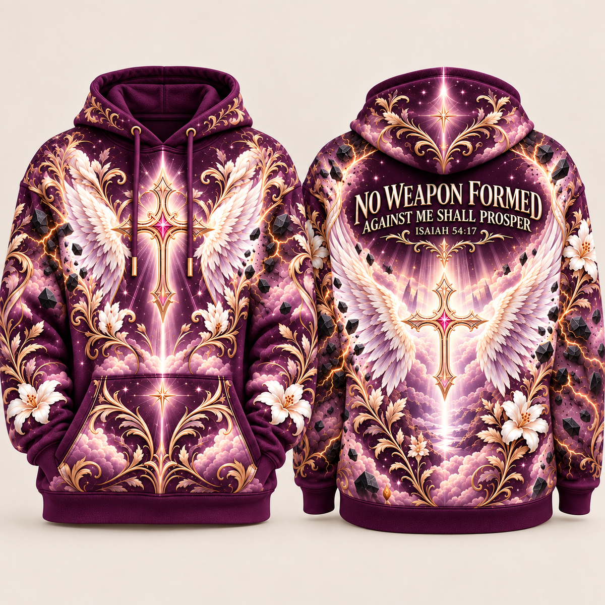 No Weapon Formed – Royal Plum Wings Isaiah 54:17 Women’s Hoodie