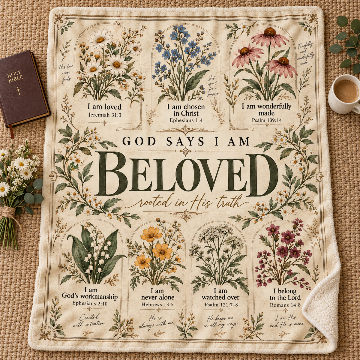 God Says I Am Beloved – Botanical Scripture Blanket