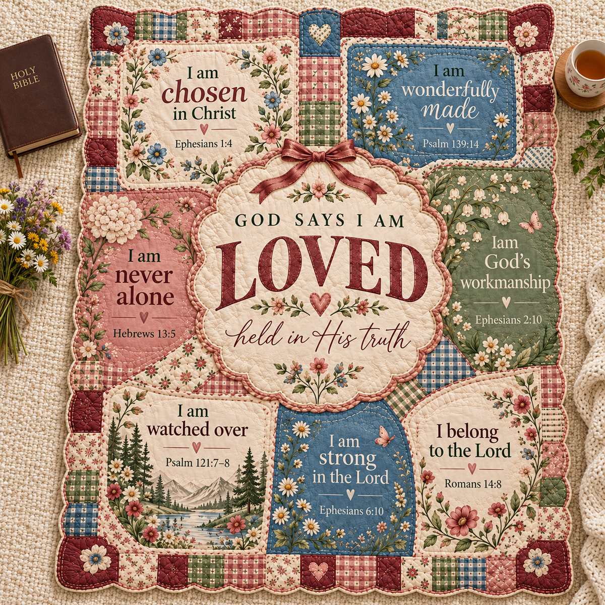God Says I Am Loved – Patchwork Faith Affirmation Blanket