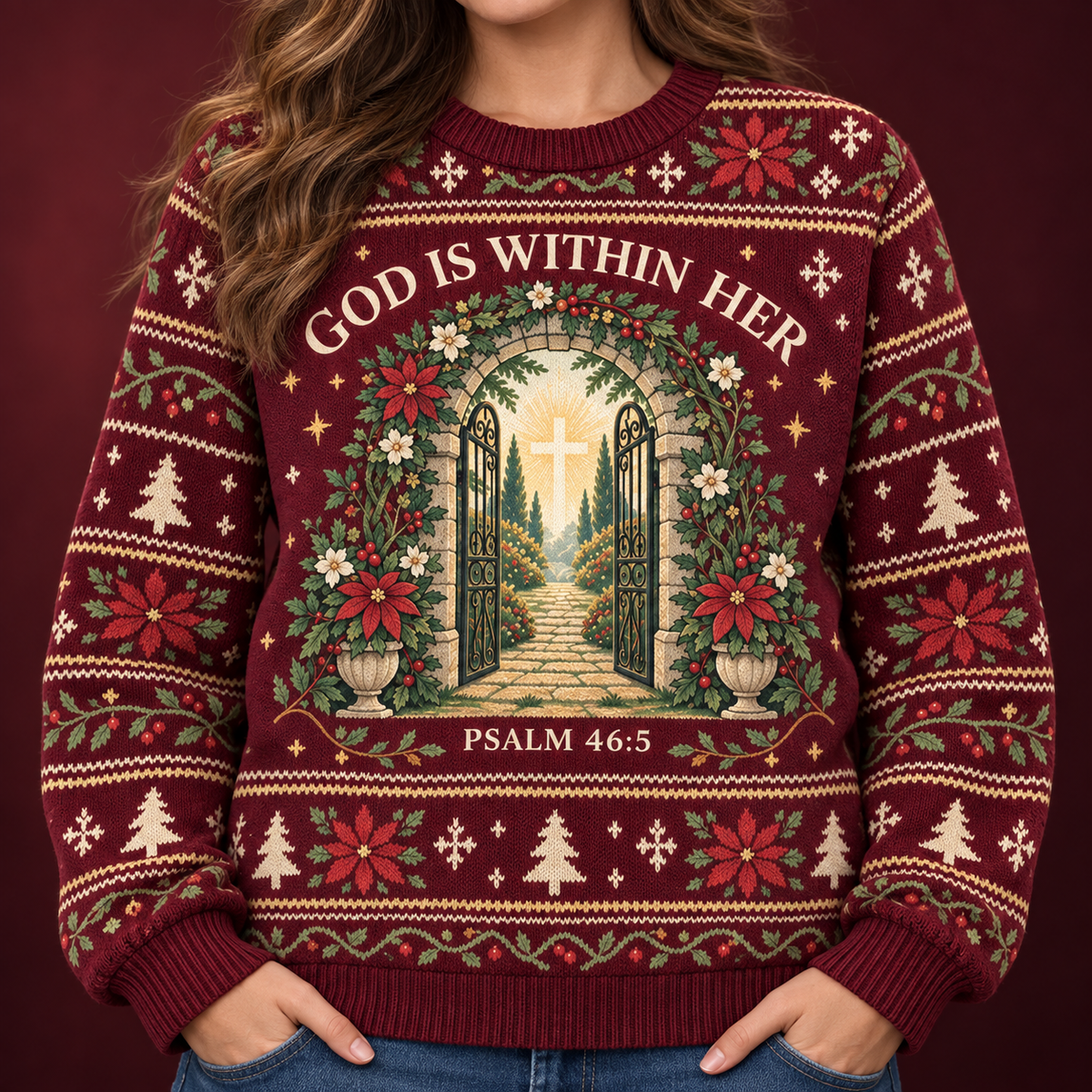 God Is Within Her Psalm 46:5 Christian Christmas Sweater – Heavenly Gate
