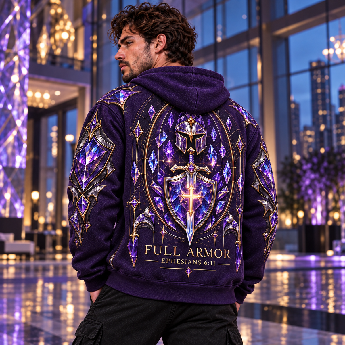 Full Armor Ephesians 6:11 Christian Hoodie – Amethyst Knight