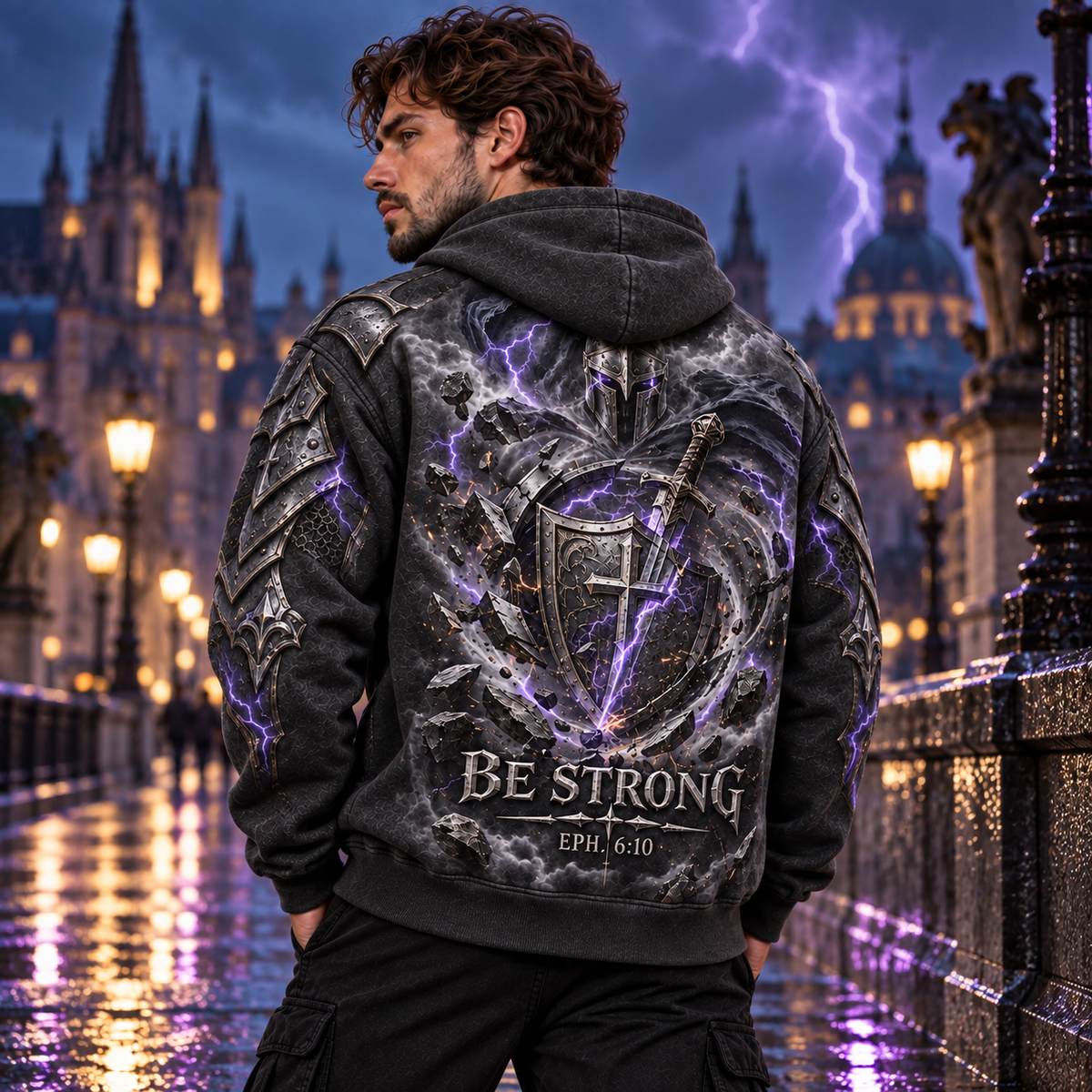 Be Strong Ephesians 6:10 Christian Armor Hoodie – Storm Forged