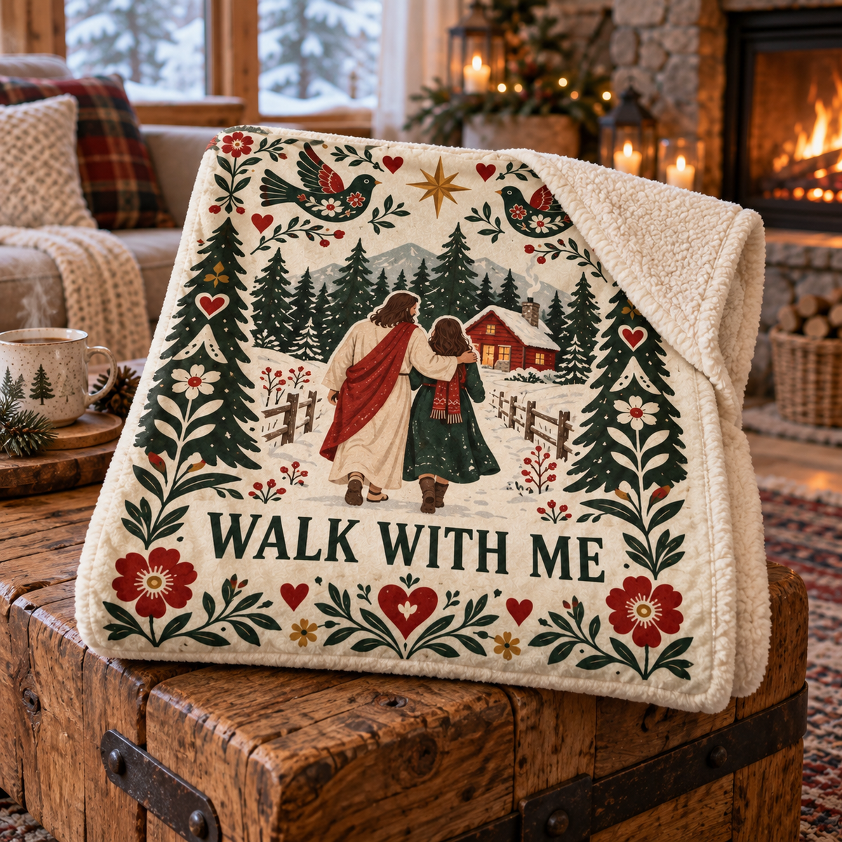 Walk With Me – Nordic Christmas Jesus Christian Blanket