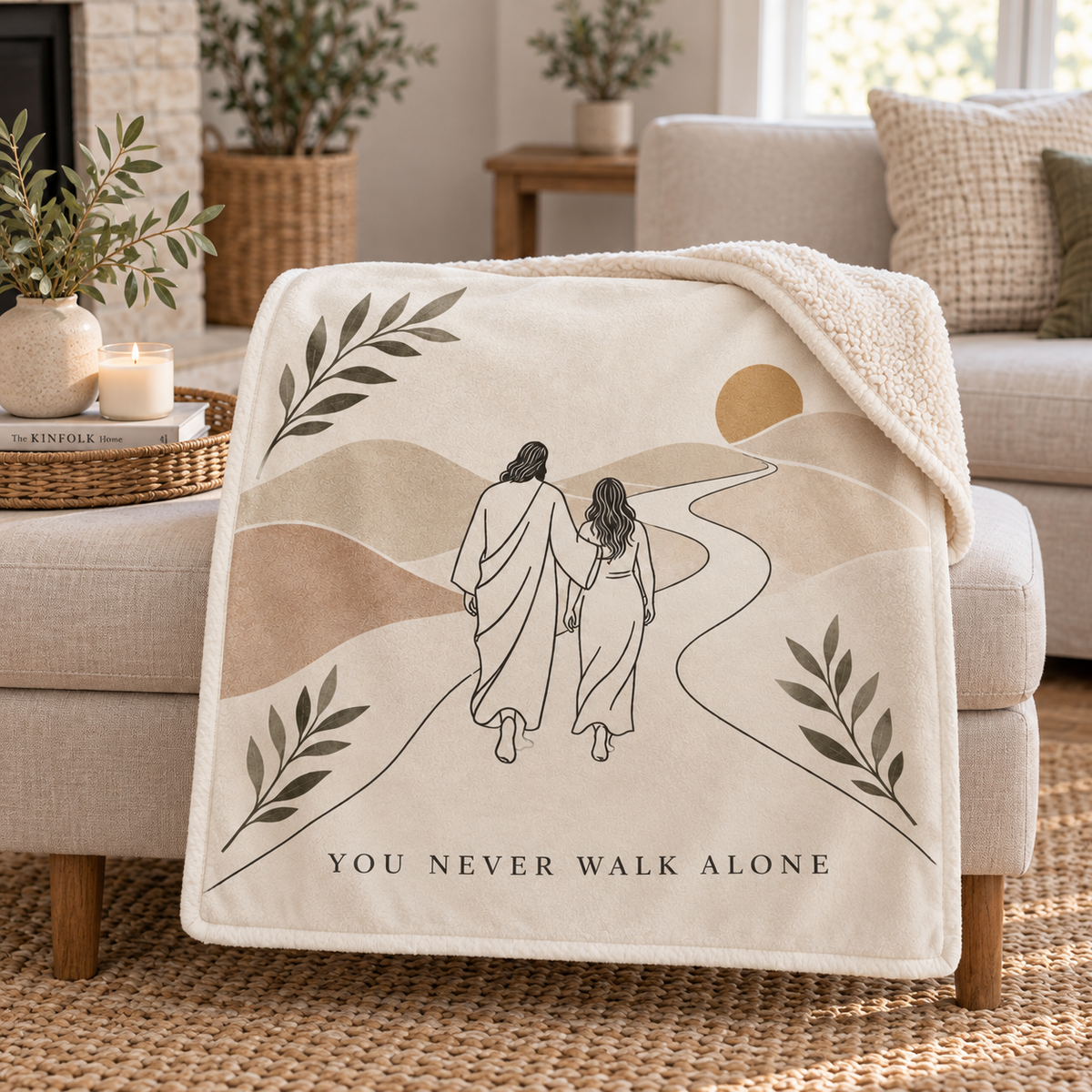 You Never Walk Alone – Minimal Boho Christian Blanket